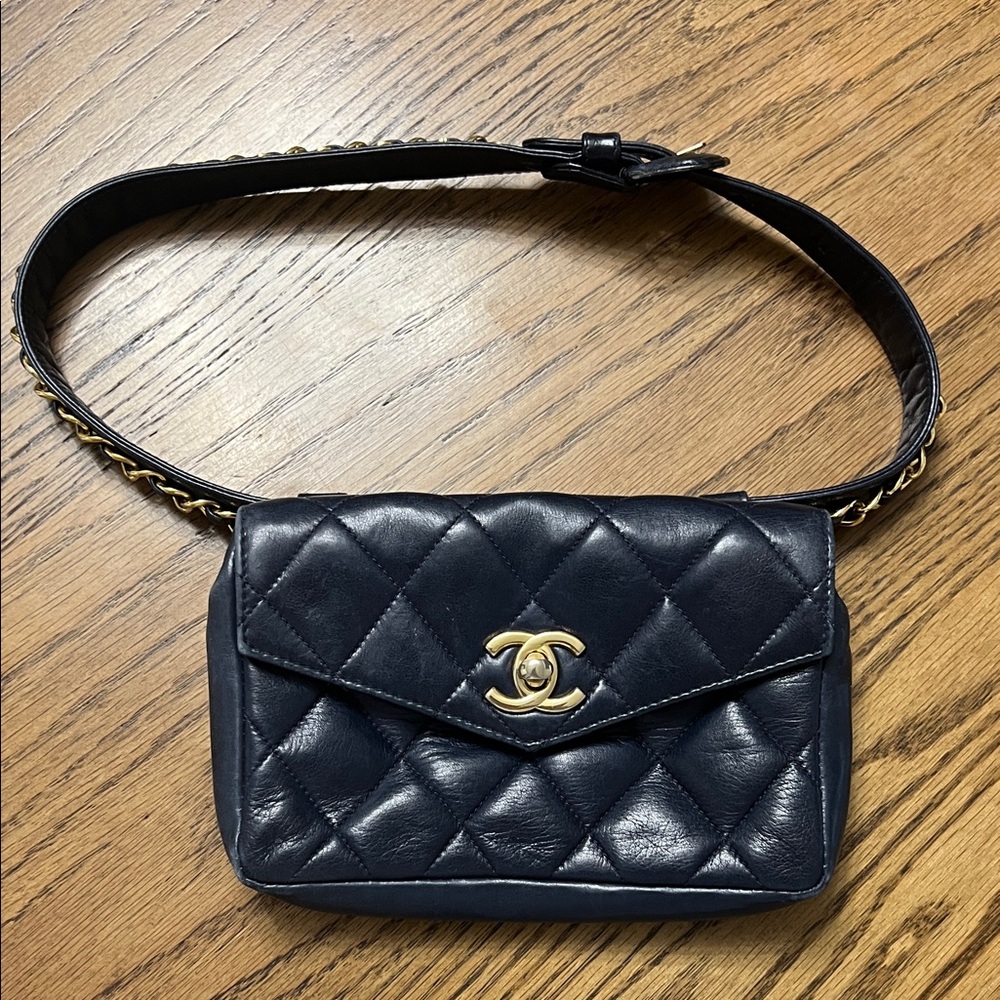 Chanel Navy Quilted Leather Belt Bag